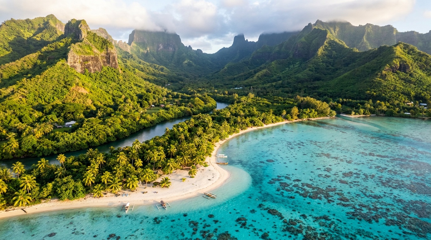 Vallée polynésienne ouvrant sur le lagon