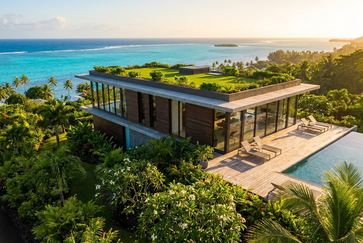 Villa contemporaine vue lagon à Punaauia