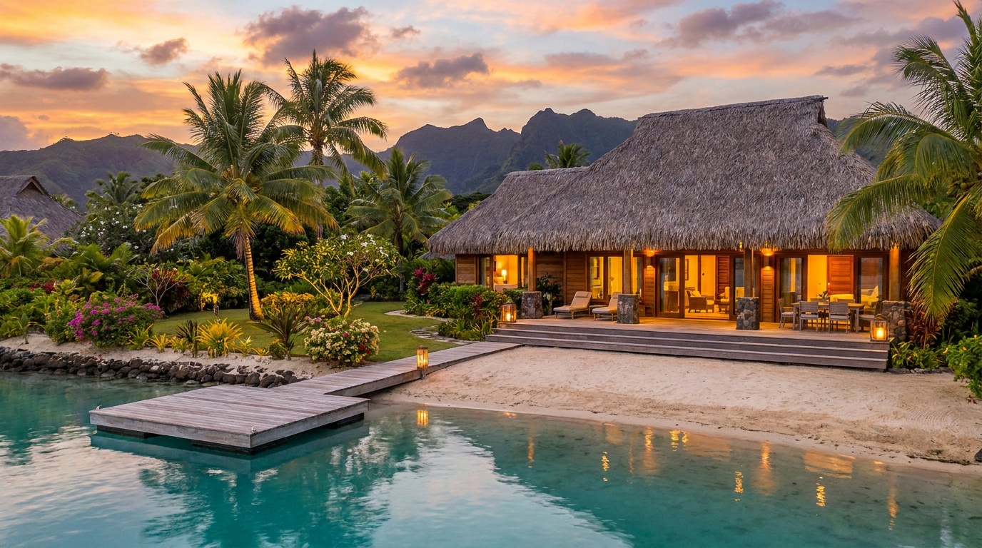 Villa tropicale au coucher du soleil