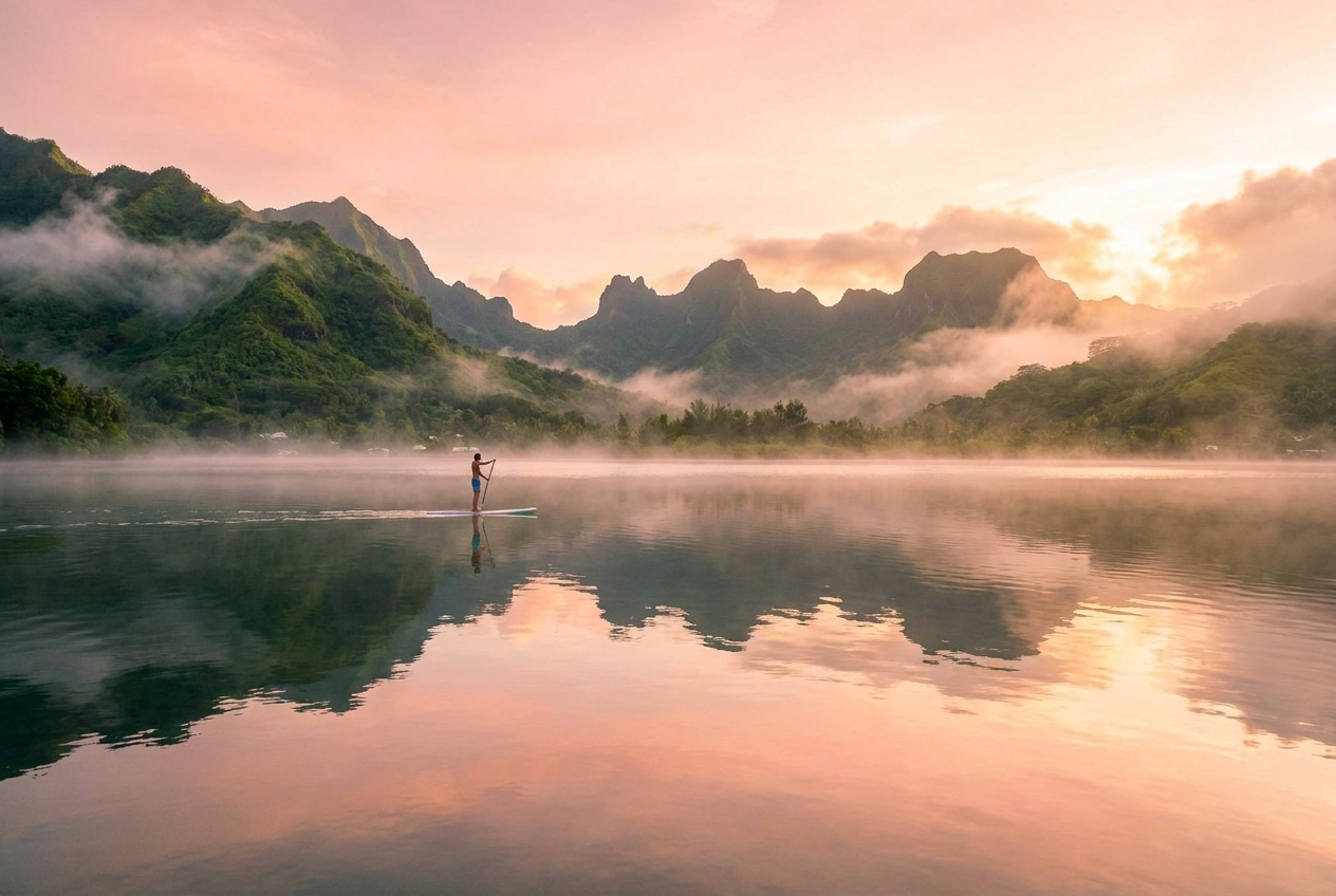 Paddle sunrise baie d'Opunohu — Moorea