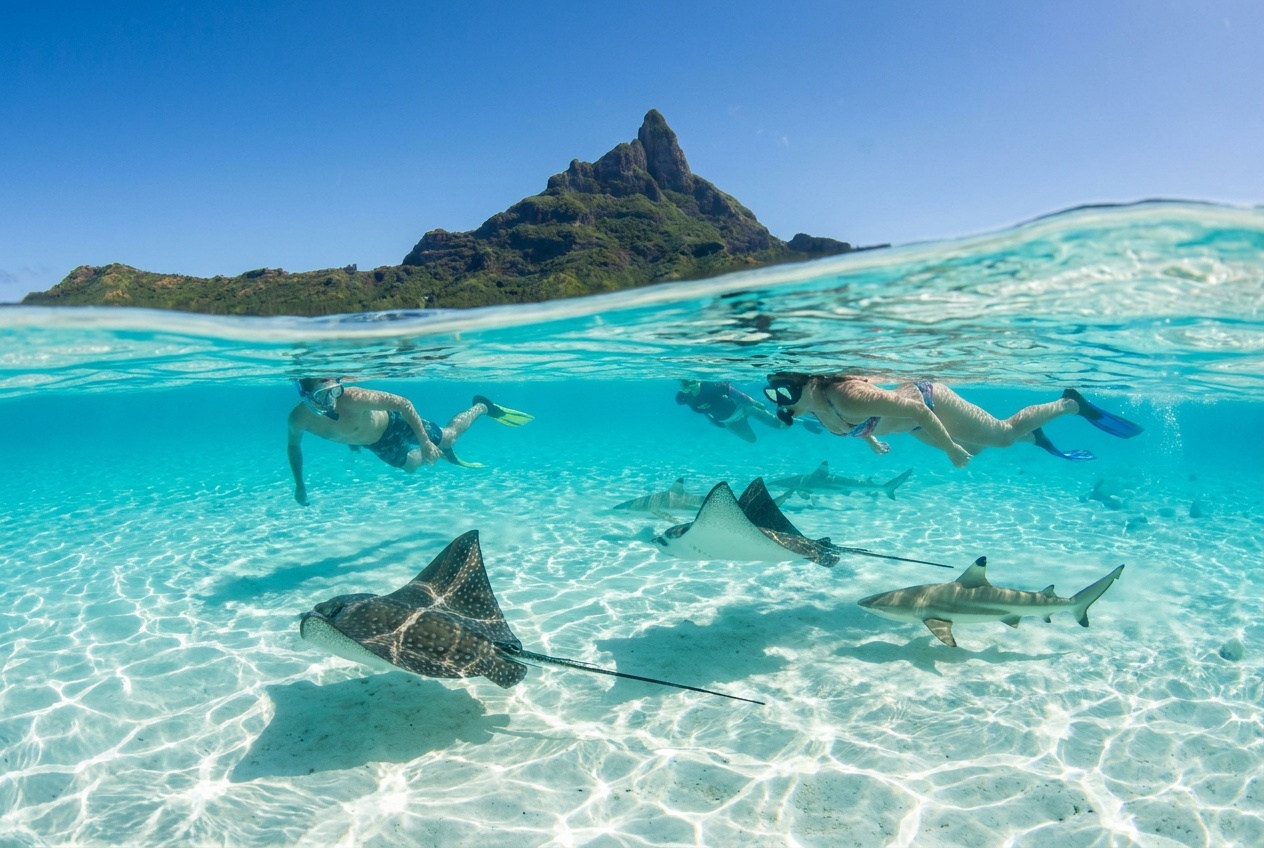 Snorkeling raies & requins — Bora Bora