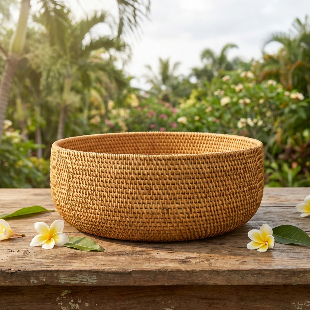 Panier en pandanus tressé
