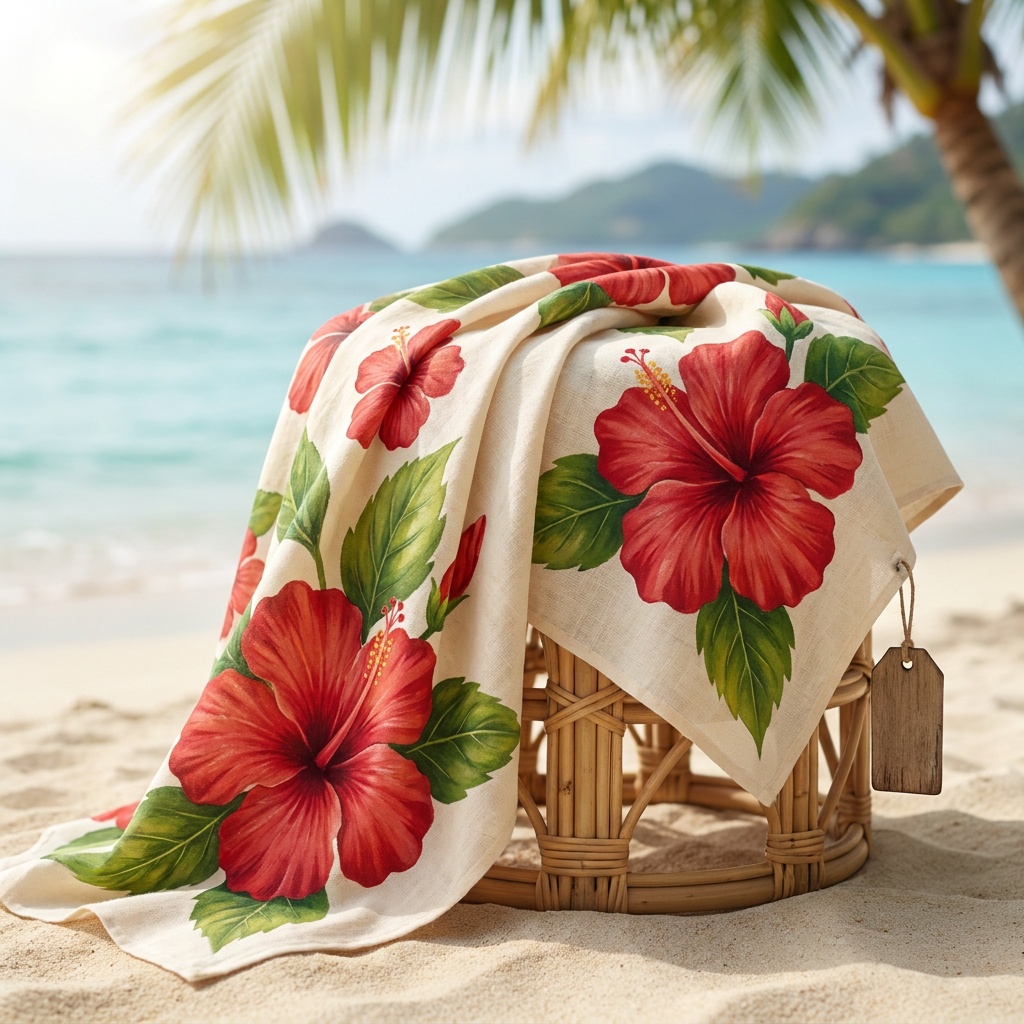 Paréo hibiscus peint main coton