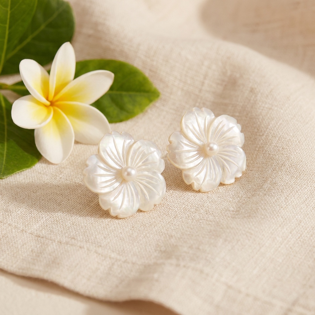 Boucles d'oreilles fleur de tiaré nacre