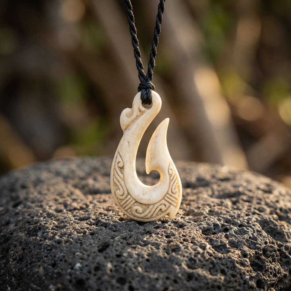 Pendentif hameçon en os sculpté