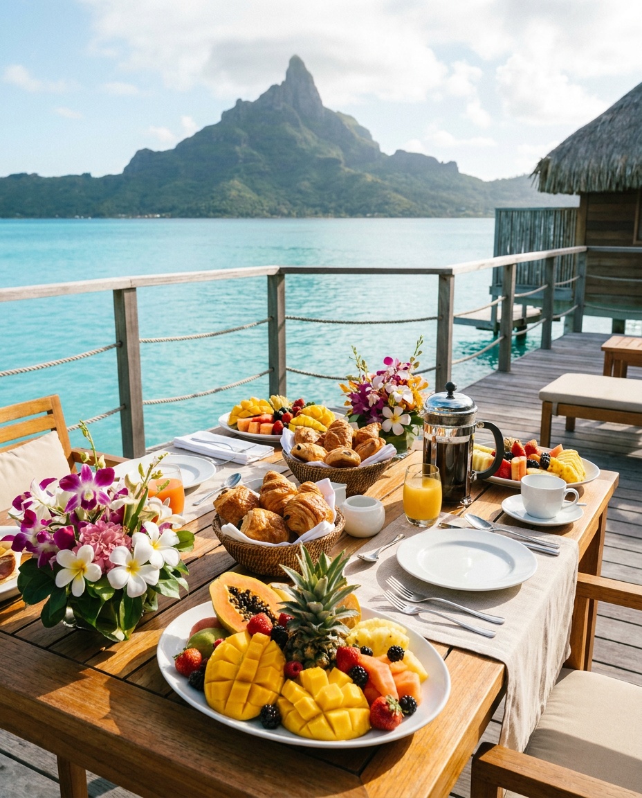 Petit-déjeuner face au lagon