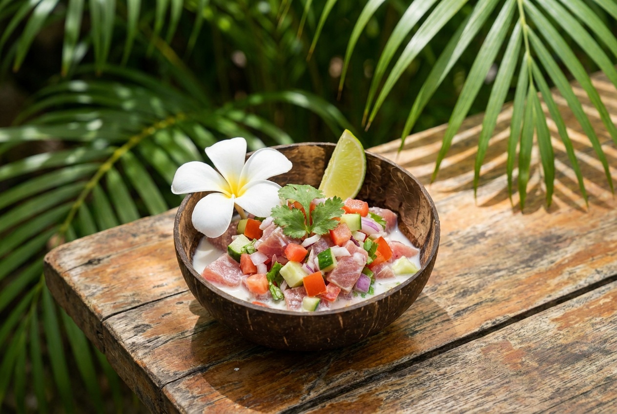 Plat polynésien : poisson cru au lait de coco
